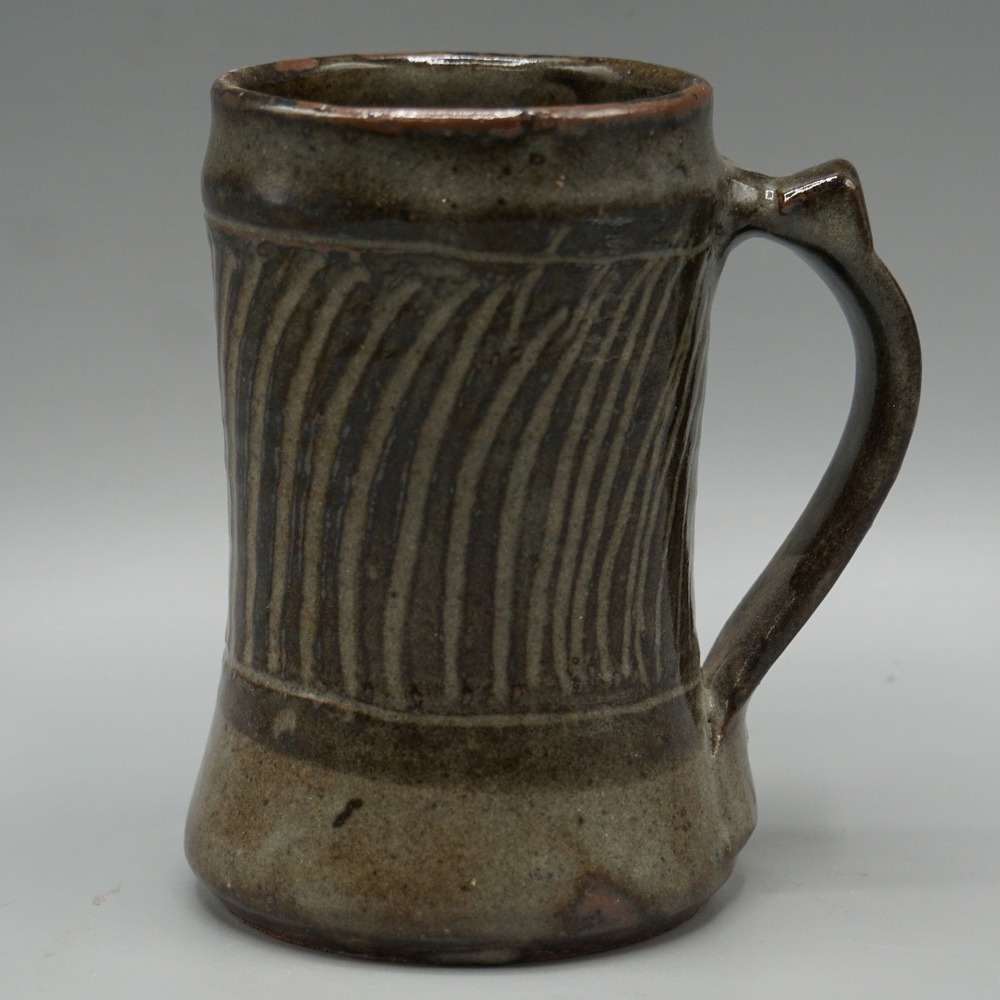 Vintage Studio Pottery Mug Tankard Wood Fired Salt Glaze Stoneware Unsigned